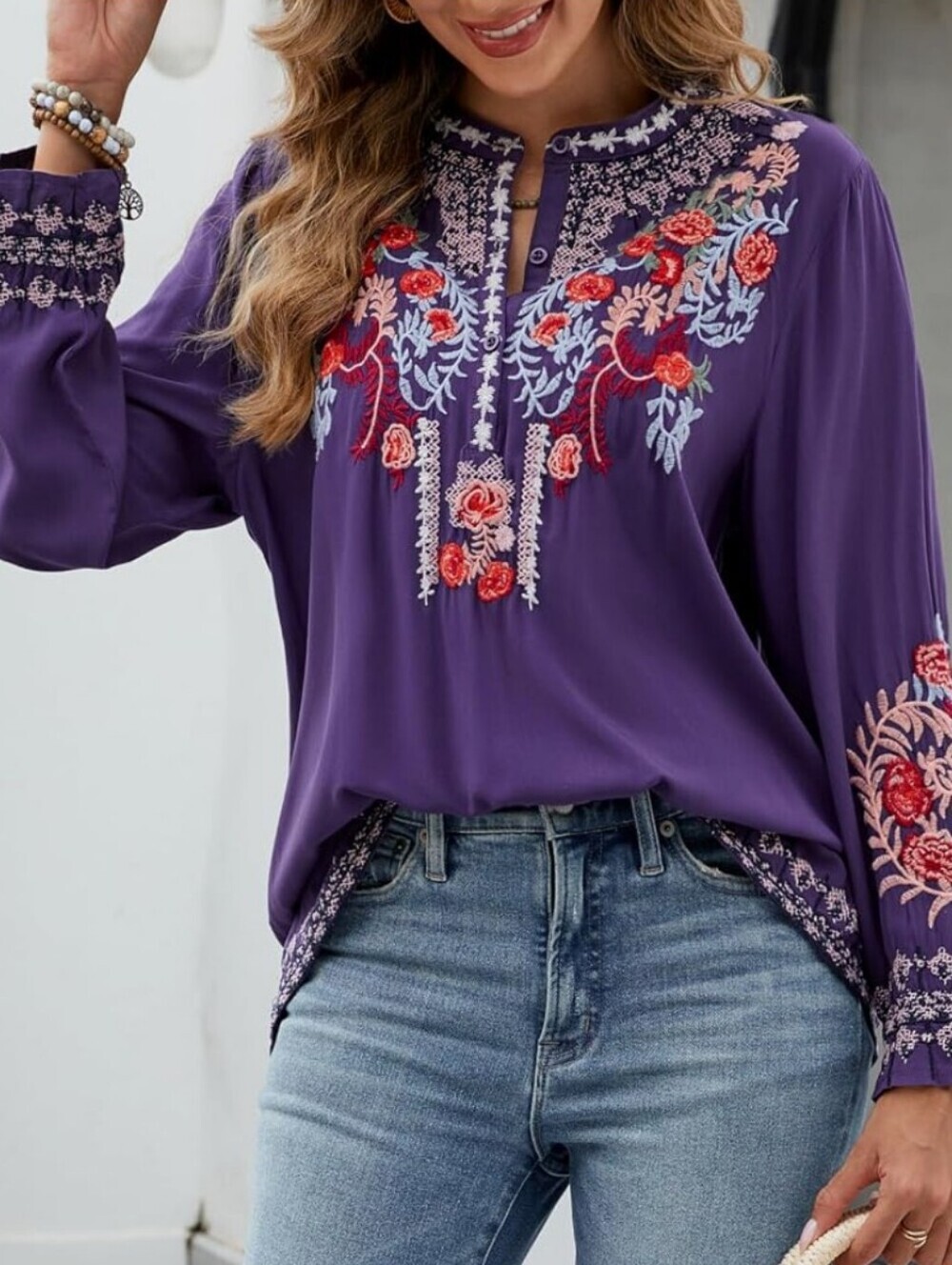 St. Lareina Lavender Embroidered Long-Sleeve Women's Top_L